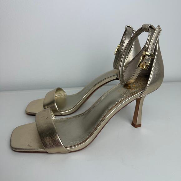 Vince Camuto Womens Enella Ankle Strap Square Toe Gold Sandals Stiletto Heels 6M - Picture 2 of 12